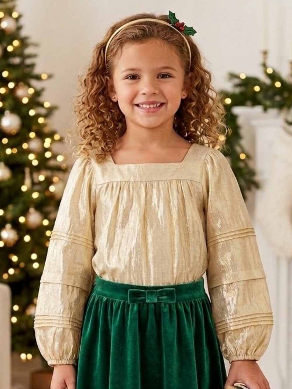 Crewcuts Girls Metallic Gold Square Neck Blouse L (10-12) NWOT